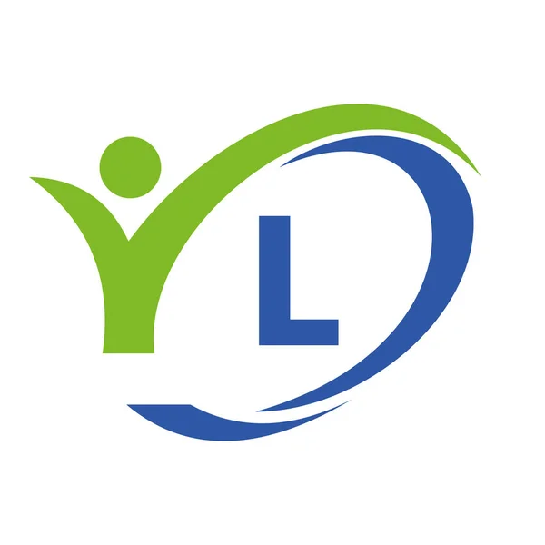 Počáteční Písmeno Logo Lékařský Design Lidským Symbolem People Healthcare Letter — Stockový vektor