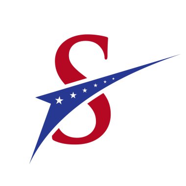 S harfiyle başlayan S harfi iş için logo, şirket ve şirket işareti. S Vector Şablon Yıldızı Konseptinde ABD ve Amerika Logosu