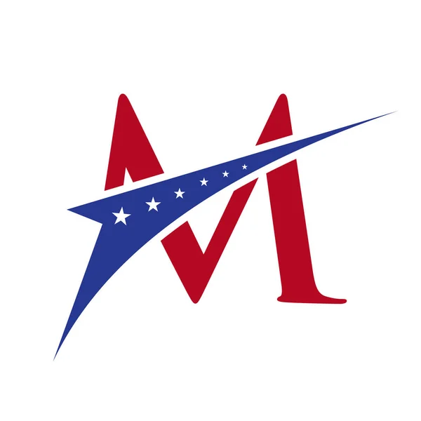 初期の手紙Mビジネスのためのアメリカのロゴ 企業や会社の看板 アメリカ American Logo Letter Mベクトルテンプレート Star Concept — ストックベクタ