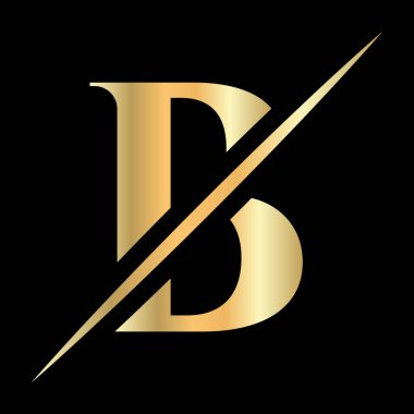 İlk Monogram B Logosu Güzellik, Kraliyet Tabelası, Lüks ve Moda, Spa Şirketi Vektör Şablonu. Lüks Alfabe B Logosu Altın Renk Sembolü
