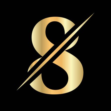 İlk Monogram Mektup 8 Güzellik Logosu, Kraliyet Tabelası, Lüks ve Moda, Spa Şirketi Vektör Şablonu. Lüks Alfabe 8 Logo Altın Renk Sembolü