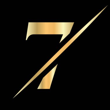 İlk Monogram Mektup 7 Güzellik Logosu, Kraliyet Tabelası, Lüks ve Moda, Spa Şirketi Vektör Şablonu. Lüks Alfabe 7 Logo Altın Renk Sembolü