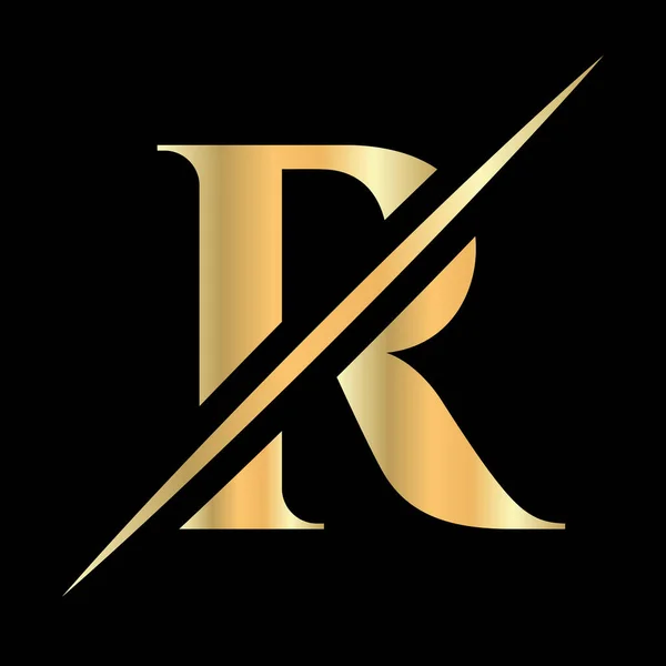 首字母英文字母R标志设计美容 皇家标志 奢华和时尚 温泉公司病媒模板 豪华字母R标志金黄色符号 — 图库矢量图片
