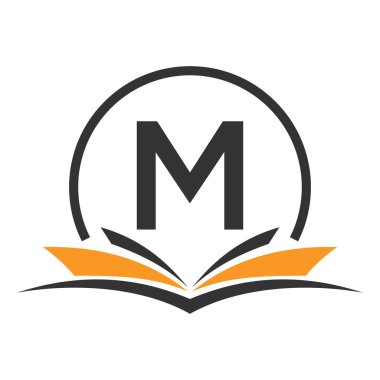 M harfi eğitim logo kitabı kavramı. Eğitim Kariyeri İşareti, Üniversite, Akademi Mezuniyet Logosu Şablonu Tasarımı