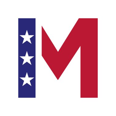 M harfli Amerikan İş, Şirket ve Şirket Kimliği Logosu. ABD Logosu M Harfi Vektör Şablonu