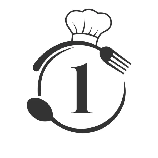 Logotipo Del Restaurante Carta Concepto Logo Carta Con Sombrero Chef — Vector de stock