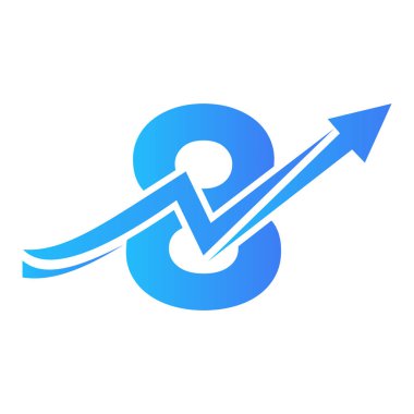 Büyüme Oklu Mektup 8 Finansal Logo. Alfabe 8 Vektör Şablonunda Ekonomi Logosu İmzası