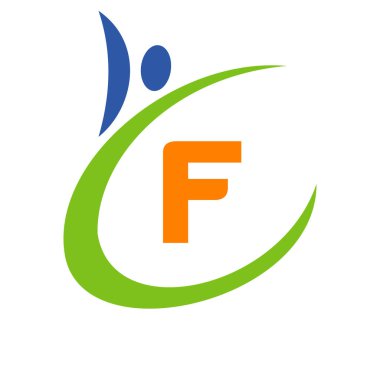 F harfi üzerinde insan sağlığı logosu. F harfi sağlık logosu. Biyo İşareti Tıbbi Logo Şablonu Vektörü