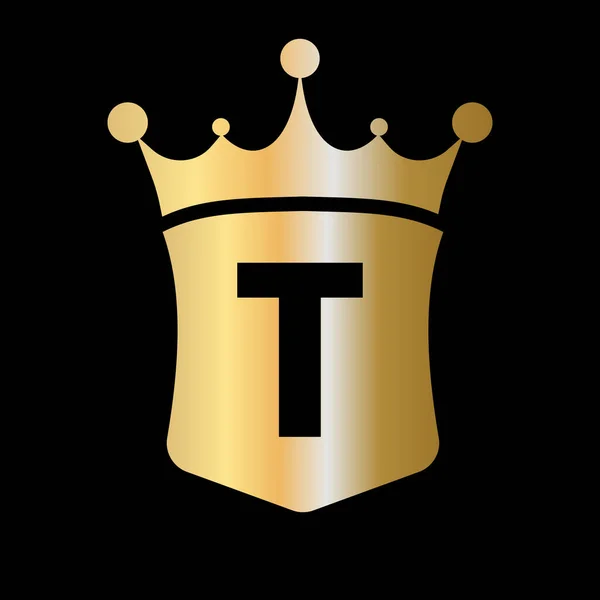 高級コンセプトシンボル付き文字Tクラウンとシールドロゴベクトルテンプレート — ストックベクタ