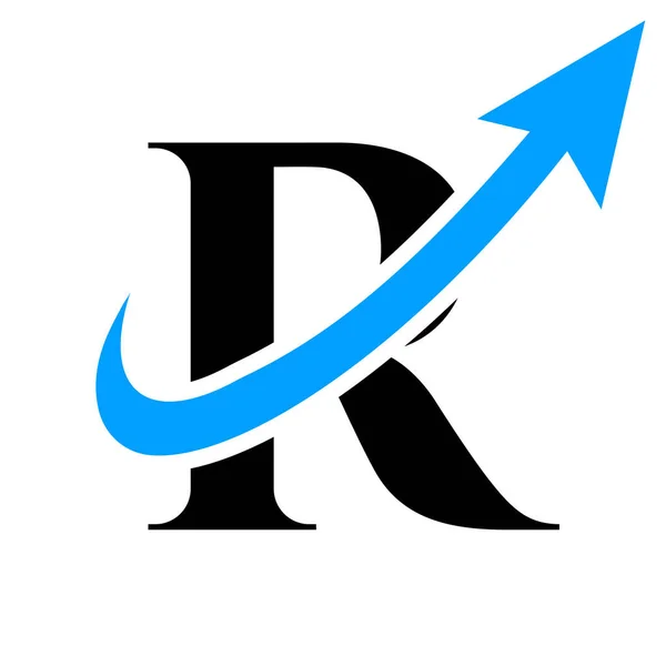 字母R财务标志 市场营销和金融业务标志 R带营销增长箭的金融标志模板 — 图库矢量图片