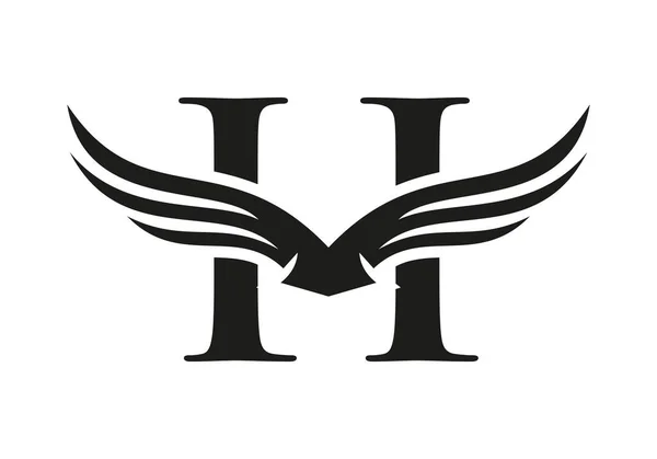 Kanadı Logo Tasarımı Uçan Kanat Mektup Logosu Harfi Kanatları Sembol — Stok Vektör