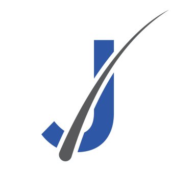 J harfi vektör şablonundaki saç tedavi logosu. Dermatoloji logosu tasarımı, saç bakımı. Kepek önleyici şampuan için ikon. Kepeğe karşı yağ tasarımı