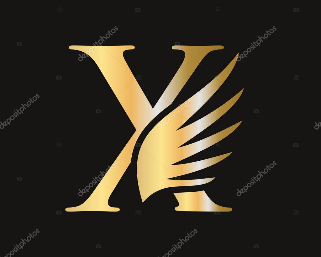 X Letter Transportation Logo Design. Initial Flying Wing X Letter Logo. Letter X logotype and wings Concept