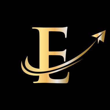 E harfi seyahat logo vektör şablonu. E harfi sembol kavramındaki ilk seyahat logosu