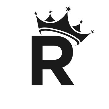 Letter R Crown Logo. Crown Logo on Letter R Vector Template for Beauty, Fashion, Star, Elegant, Luxury Sign
