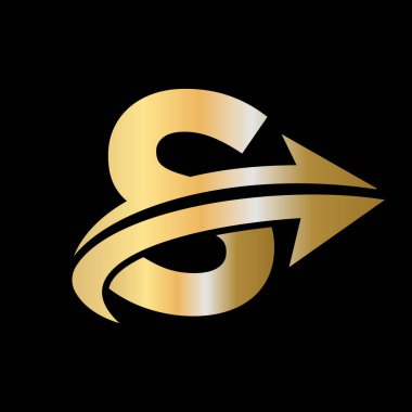 S harfi konseptli finans logosu. Pazarlama ve Finansal İş Logosu. Marketing Arrow ile S Finansal Logo Şablonu