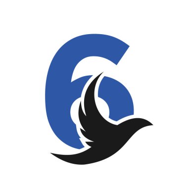 Mektup 6 Uçan Kuş Logosu Şablon Vektör İşareti. Güvercin Kuş Logosu 6. Mektup Konsepti