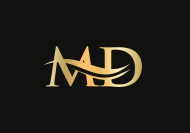 Gold MD letter logo design. MD logo design with creative and modern trendy