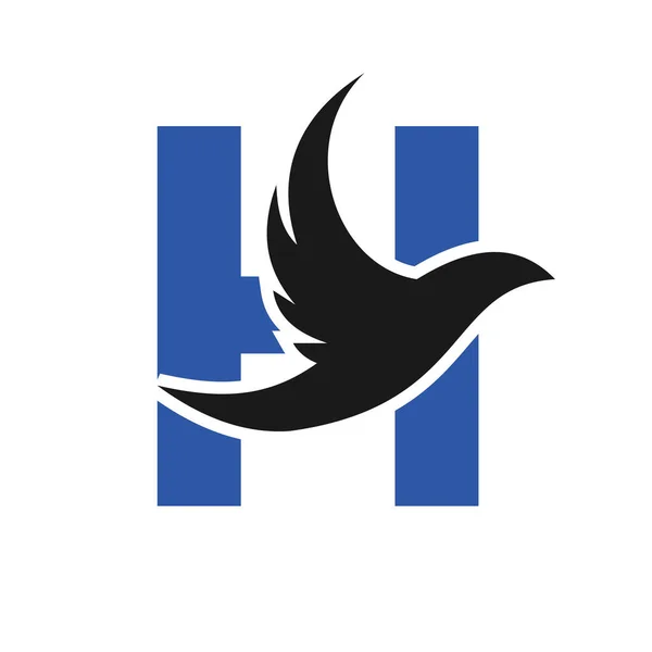 Harfi Uçan Kuş Logosu Şablon Taşıyıcı Işareti Harfi Üzerinde Güvercin — Stok Vektör