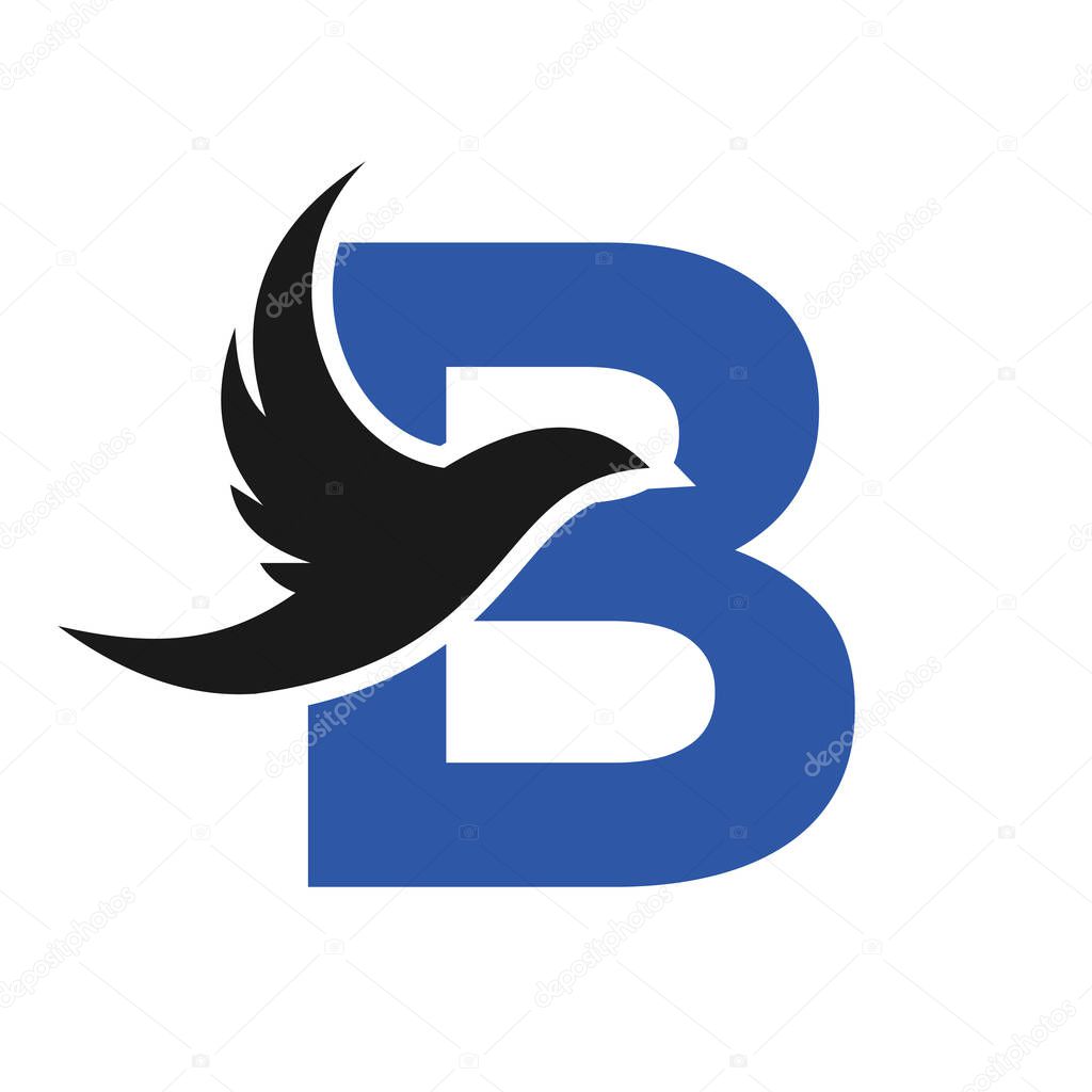 Letter B Flying Bird Logo Template Vector Sign. Dove Bird Logo on Letter B Concept