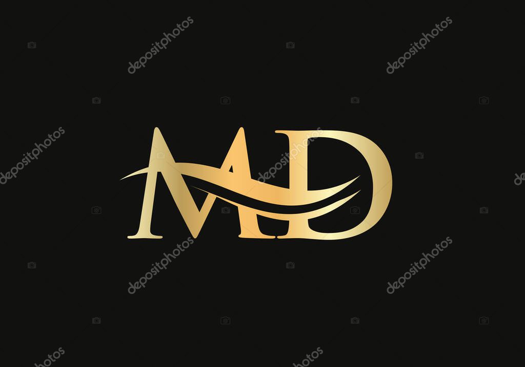 Gold MD letter logo design. MD logo design with creative and modern trendy