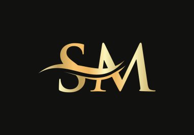 Premium Letter SM Logo Tasarımı ve su dalgası konsepti. Modern modayla SM harf logosu tasarımı