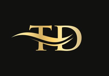 Altın harfli logo tasarımı. Yaratıcı ve modern trendli TD logo tasarımı