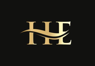 İlk HE harfi iş logosu tasarım şablonu minimal ve modern modaya uygun. He logo tasarımı