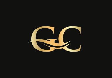 Baş harfi Gold olan GC logo tasarımı. Modern modayla birlikte GC logo tasarımı