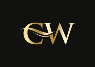 Başlangıçta CW harfli iş logosu tasarım vektörü şablonu minimal ve modern modayla.
