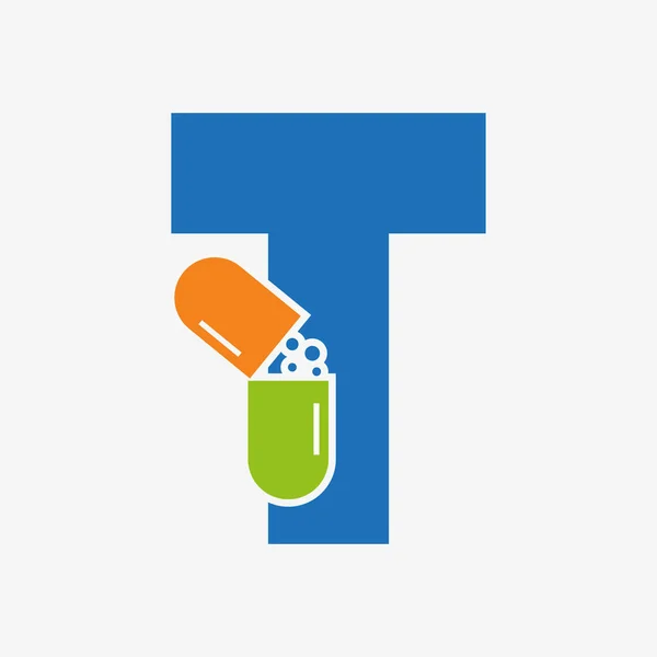 Letter Medicine Tablet Logo Concept Healthcare Logo Sign Vector Template — Stock Vector