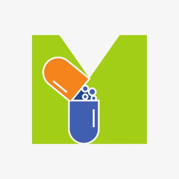 Letter Medicine Tablet Logo Concept Healthcare Logo Sign Vector Template — Stock Vector