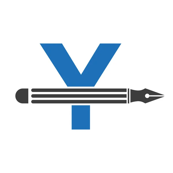 Letter Pencil Logo Design Concept Art Designer Logotype Architects Logo — Vetor de Stock