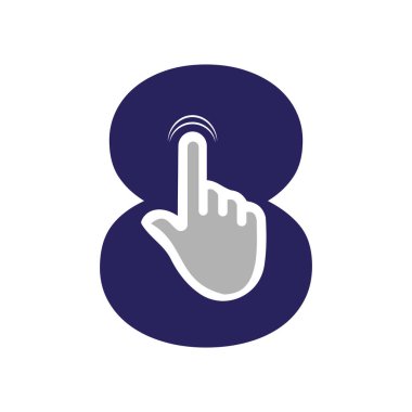Harf 8 Parmak Tıklama Logo Vektör Şablonu Teknoloji Sembolü