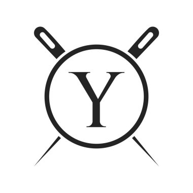 Letter Y Tailor Logo, Needle and Thread Combination for Embroider, Textile, Fashion, Cloth, Fabric Template