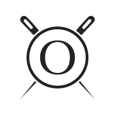 Letter O Tailor Logo, Needle and Thread Combination for Embroider, Textile, Fashion, Cloth, Fabric Template