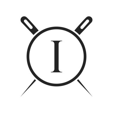 Letter I Tailor Logo, Needle and Thread Combination for Embroider, Textile, Fashion, Cloth, Fabric Template