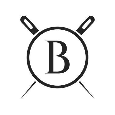 Letter B Tailor Logo, Needle and Thread Combination for Embroider, Textile, Fashion, Cloth, Fabric Template