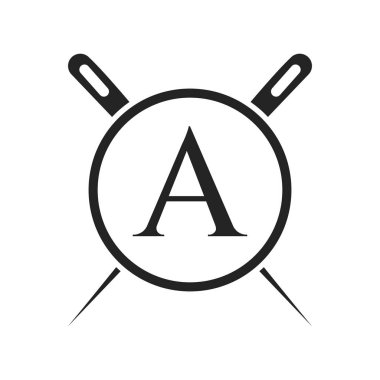 Letter A Tailor Logo, Needle and Thread Combination for Embroider, Textile, Fashion, Cloth, Fabric Template