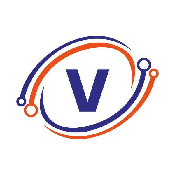 Technology Logo Design Letter Concept Technology Network Logo Template — Vetor de Stock