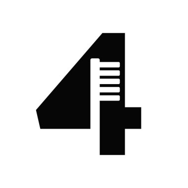 Letter 4 Dental Logo Concept with Tooth Brush Vector Template. Teeth, Dental Care Symbol, Medical and Medicine Sign