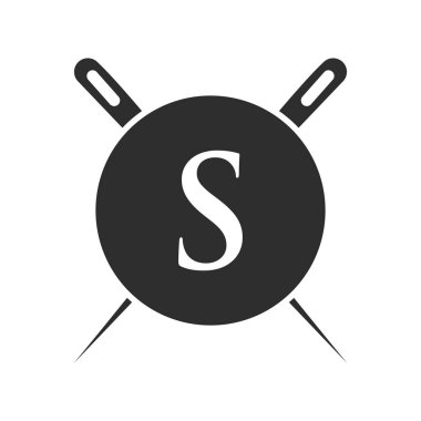 Letter S Tailor Logo, Needle and Thread Combination for Embroider, Textile, Fashion, Cloth, Fabric Template