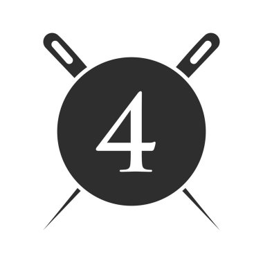 Letter 4 Tailor Logo, Needle and Thread Combination for Embroider, Textile, Fashion, Cloth, Fabric Template