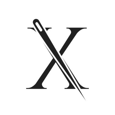 Letter X Tailor Logo, Needle and Thread Combination for Embroider, Textile, Fashion, Cloth, Fabric Template