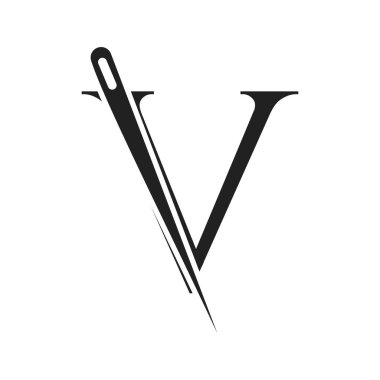 Letter V Tailor Logo, Needle and Thread Combination for Embroider, Textile, Fashion, Cloth, Fabric Template
