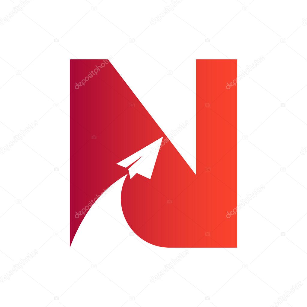 Letter N Travel Logo Combine With Flying Airplane Vector Template. Tourist Logo Element