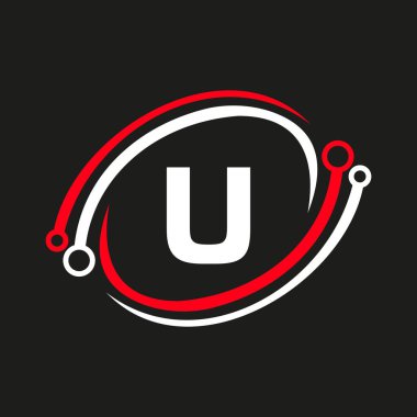 Letter U Technology Logo Combine with Technology Cable Vector Template