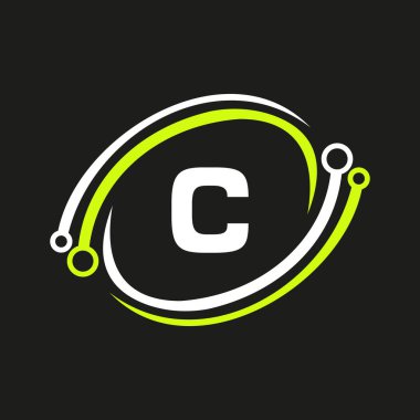 Letter C Technology Logo Combine with Technology Cable Vector Template