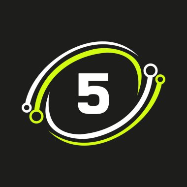 Letter 5 Technology Logo Combine with Technology Cable Vector Template