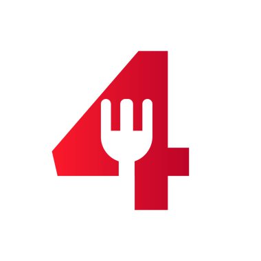 Letter 4 Restaurant Logo Combined with Fork Icon Vector Template